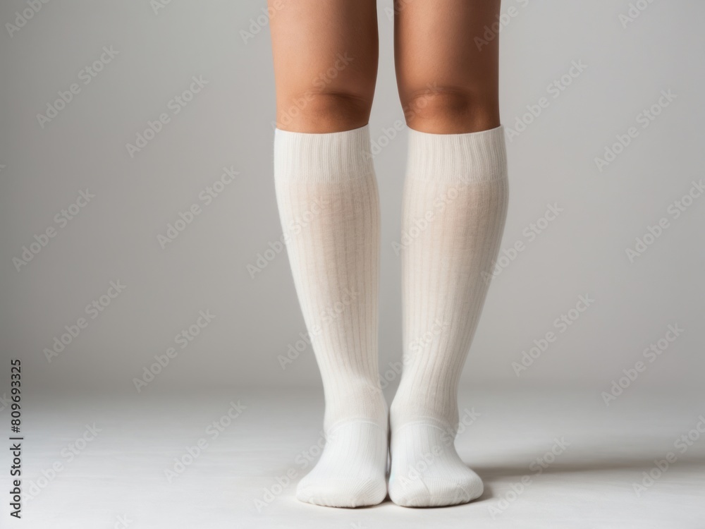 white plain Long Socks Mockup isolated on white background. Generative AI