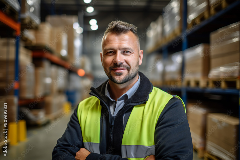 Friendly experienced supermarket store department worker professional at workplace Generative AI illustration Friendly experienced supermarket store department worker professional at workplace Generative AI illustration