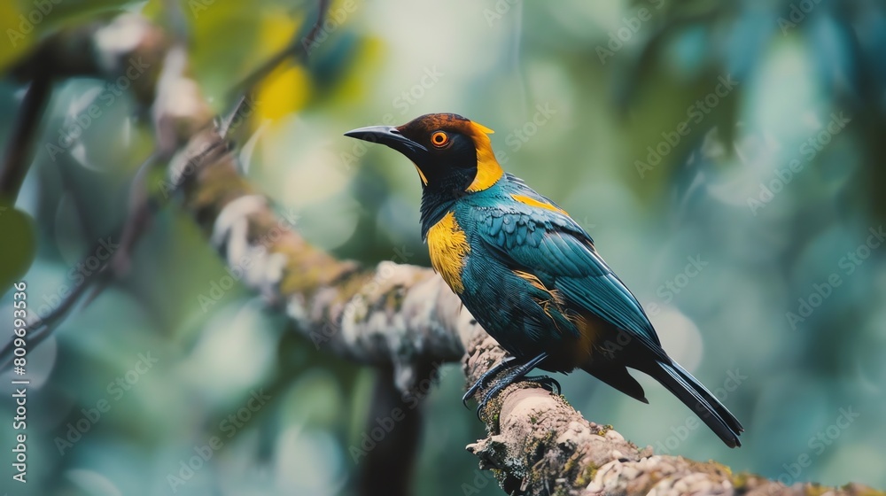 A beautiful shot of a colorful bird perched on a branch.