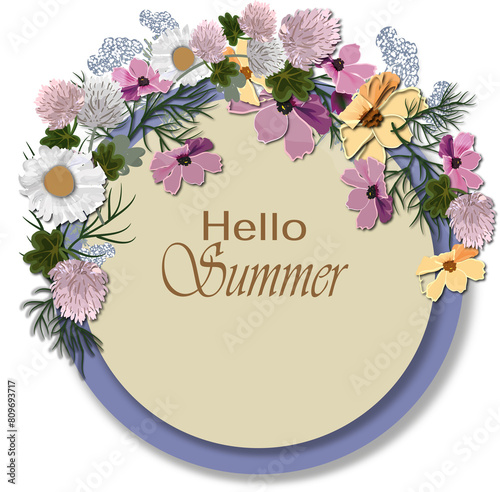 Floral  wreath  with  field flowers .  Summtr greetings. Bunner for  any greetings photo