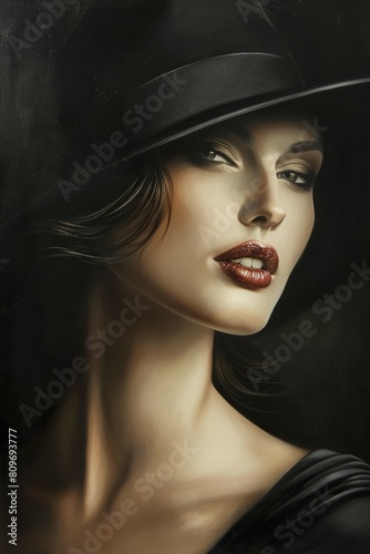 Woman Wearing Black Hat With Feathers