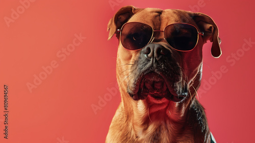 Funky Fashionista: A Stylish Canine Strutting in Funky Attire and Shades, Commanding Attention Like a Supermodel on a Wide Banner with Ample Copy Space © Jameel