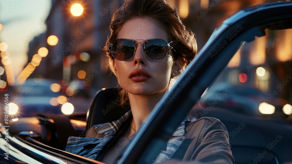 woman wearing glasses standing next to her car