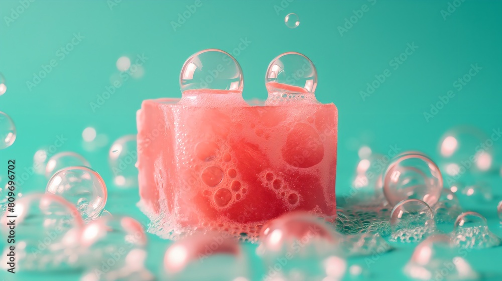 Pink bar of soap with bubbles Pink bar of soap with bubbles