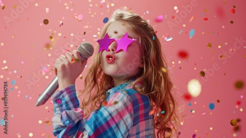 Girl Performing with Star Sunglasses