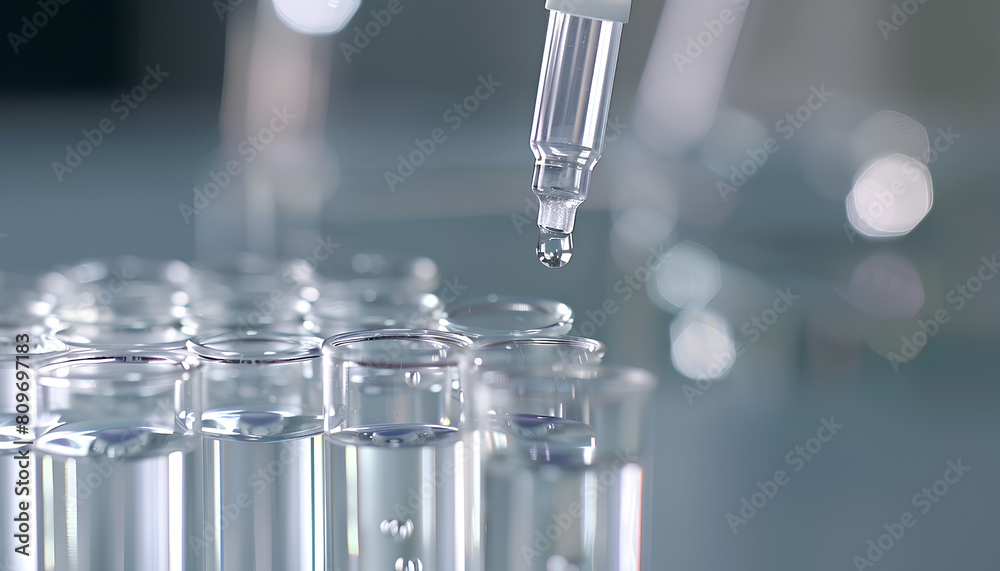 Dripping liquid from pipette into test tube in laboratory, closeup Dripping liquid from pipette into test tube in laboratory, closeup