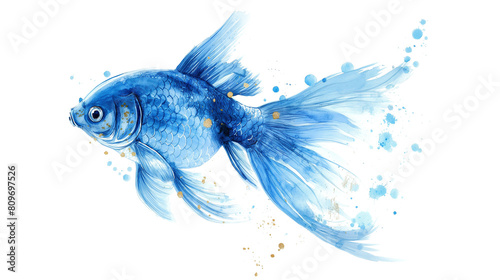 Abstract Blue Fish Artwork isolated on a transparent background
