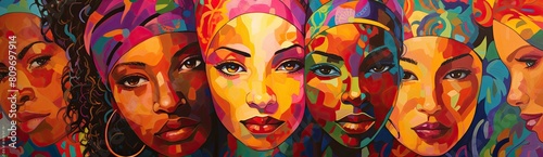 Colorful Women: Artwork Showcasing a Group of Women with Diverse Facial Complexions © Murda