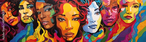 Spectrum of Beauty  Painting Illustrating Women with Different Colored Faces  Embracing Diversity