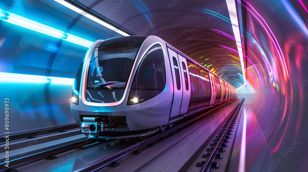 High Speed Futuristic Subway Train Traveling Through Vibrant ...