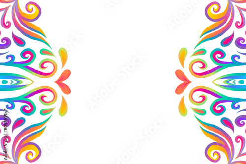 Beautiful batik ethnic dayak flowers frame line art pattern background 