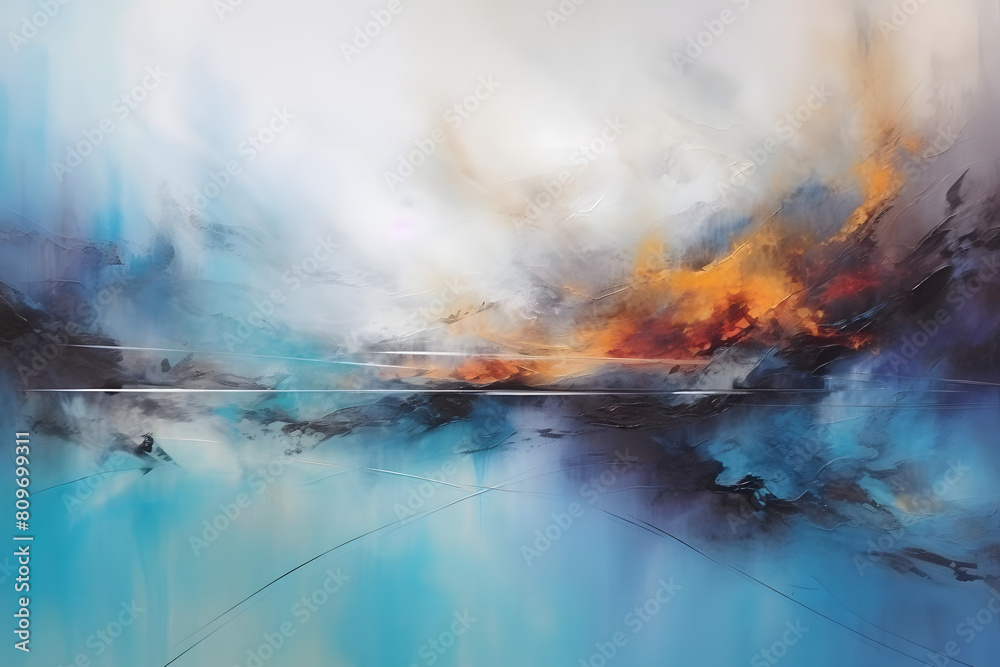 fascinating ocean by lake. abstract landscape painting, generative ai
