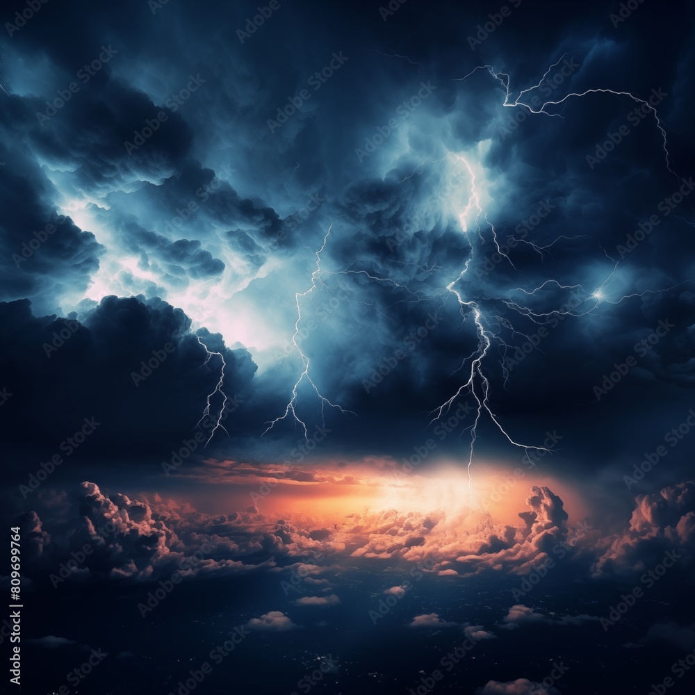 Dramatic Thunderstorm with Intense Lightning Bolt Illuminating the Dark Sky