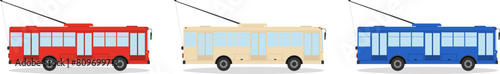 Trolleybus, trolleybus icon, set of retro trolleybuses isolated on white background. Vector, cartoon illustration.