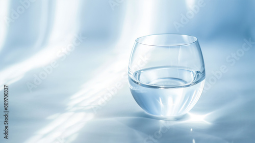 glass of water on blue