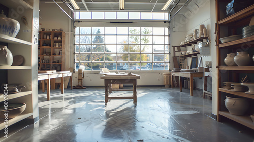 Clay products in pottery studio.