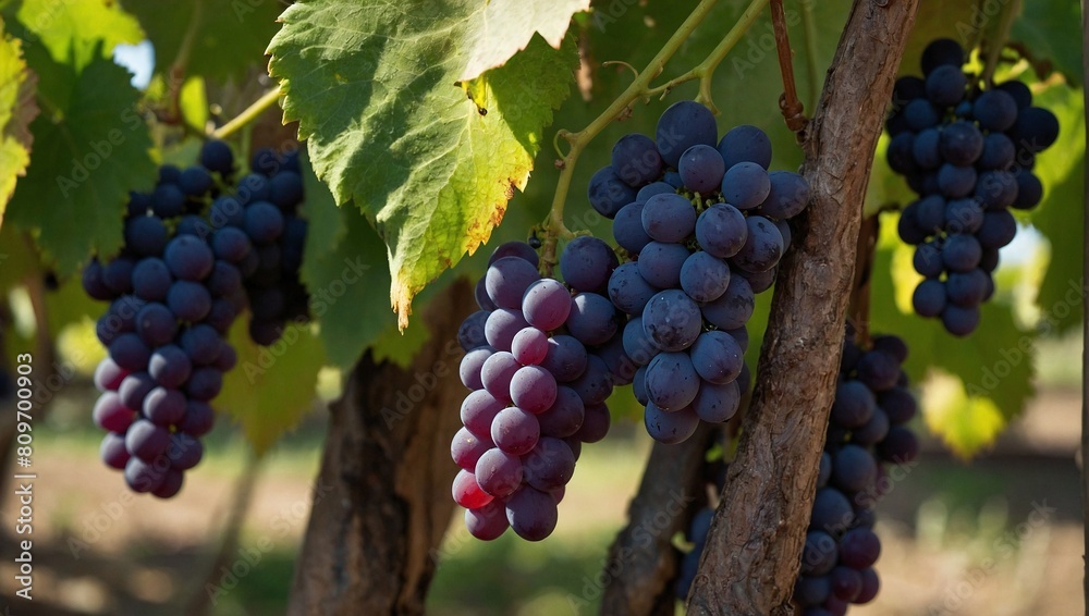 A bunch of grapes hanging from a vine A bunch of grapes hanging from a vine