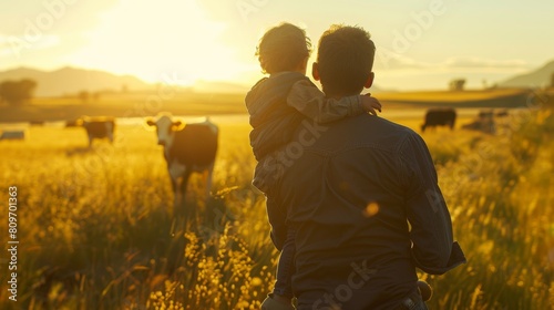 Father Carrying Child Through Field