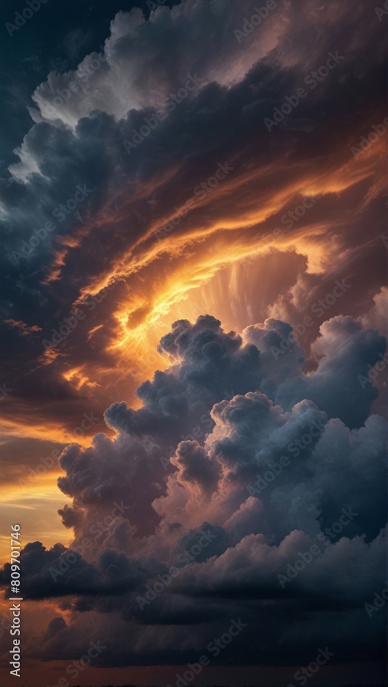 Dramatic colorful cloudy sky at sunset with dark storm clouds and vibrant orange, pink, and blue hues Dramatic colorful cloudy sky at sunset with dark storm clouds and vibrant orange, pink, and blue hues