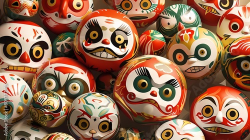 A vibrant collection of traditional Daruma dolls