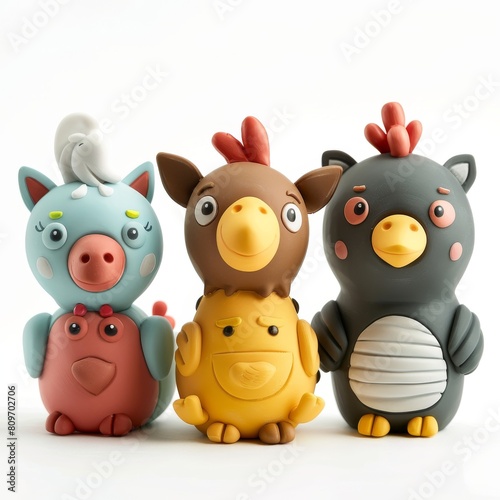 Three cute clay animals, a pig, a rooster, and a hen. The perfect gift for any occasion!