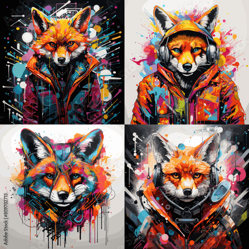 Vector image of a fox wearing a jacket in a retro style