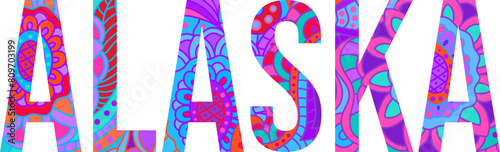 Alaska state doodle text design