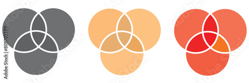 Venn diagram three overlapping circles chart line and solid. Business presentation venn vector chart.