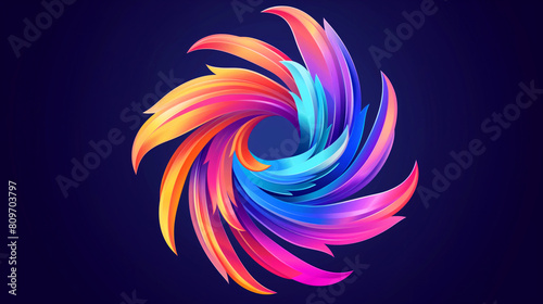 A colorful, abstract design of a spiral with a blue background. The design is made up of different colors and shapes, giving it a vibrant and dynamic appearance. logo, vector style, gradient color