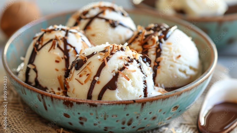 coconut ice cream, homemade coconut ice cream topped with toasted flakes and chocolate sauce is a delicious tropical dessert perfect for summer coconut ice cream, homemade coconut ice cream topped with toasted flakes and chocolate sauce is a delicious tropical dessert perfect for summer