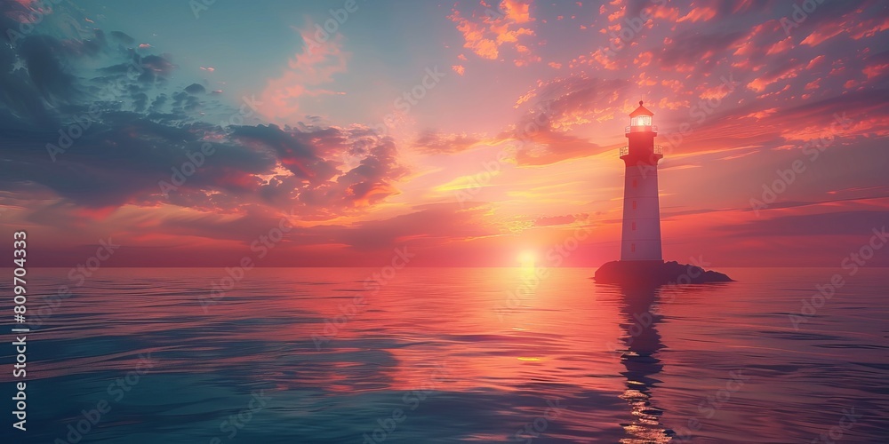 sunset over the ocean with lighthouse