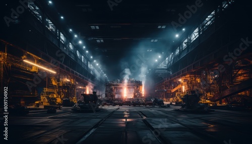 A large factory filled with machinery and equipment used for steel manufacturing photo