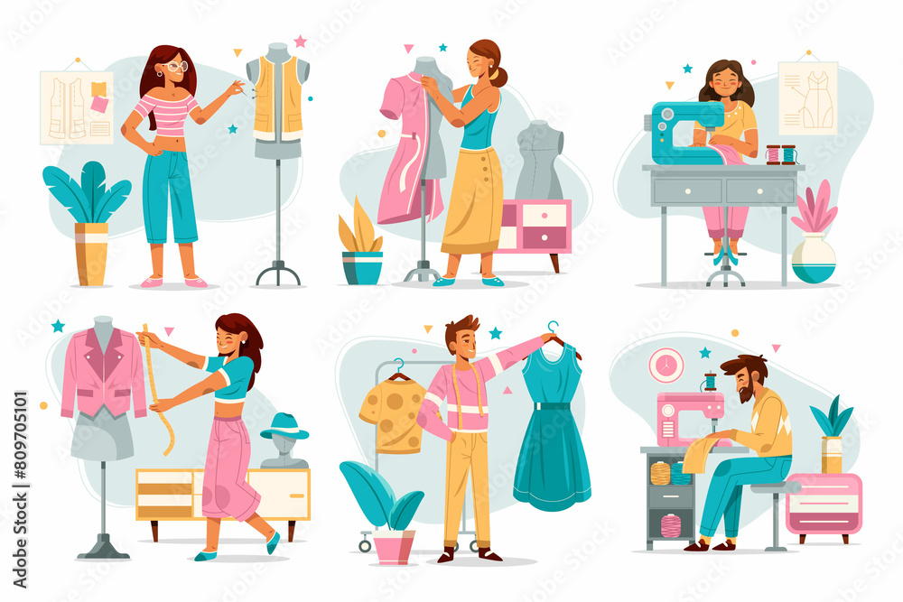 Hand drawn cartoon sewing composition set Hand drawn cartoon sewing composition set