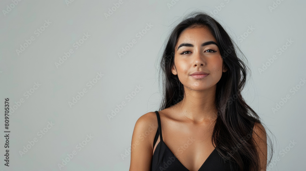 Captivating allure and genuine happiness shine through in this portrait of a beautiful woman model, wearing a dazzling dress. Captivating allure and genuine happiness shine through in this portrait of a beautiful woman model, wearing a dazzling dress.