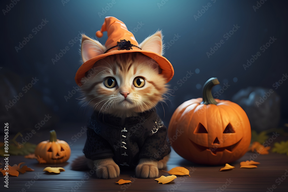 a cute kitten in a Halloween costume a cute kitten in a Halloween costume