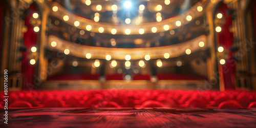 Velvet-covered surface with a blurred opera house interior, suitable for theatrical products or luxury event promotions  photo