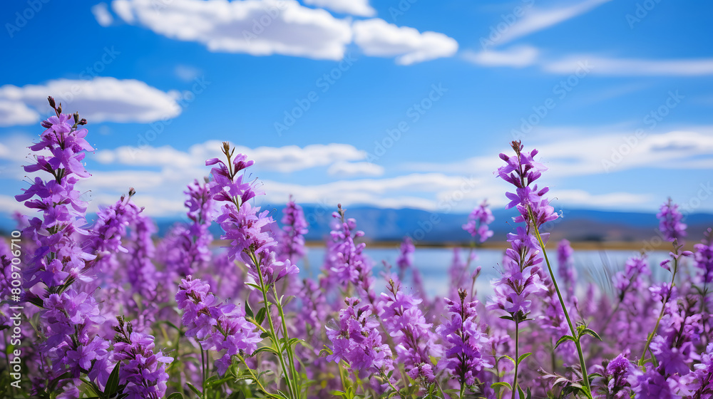 Purple wildflowers under a sky backdrop Purple wildflowers under a sky backdrop