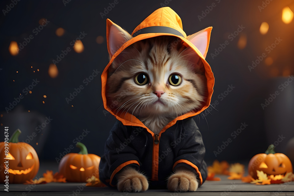 a cute kitten in a Halloween costume