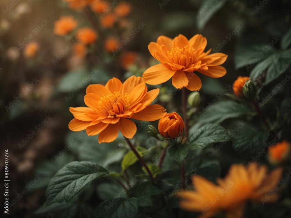 Orange wild autumn flowers growing in the garden Orange wild autumn flowers growing in the garden