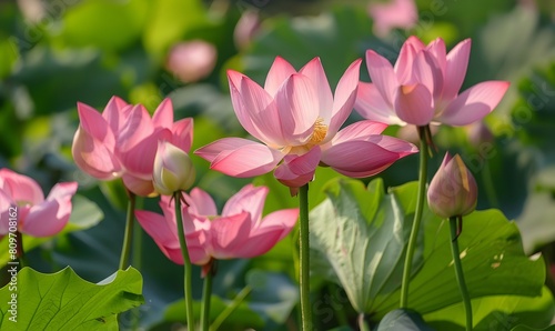 there are several lotus flowers blooming in different colors, Generative AI