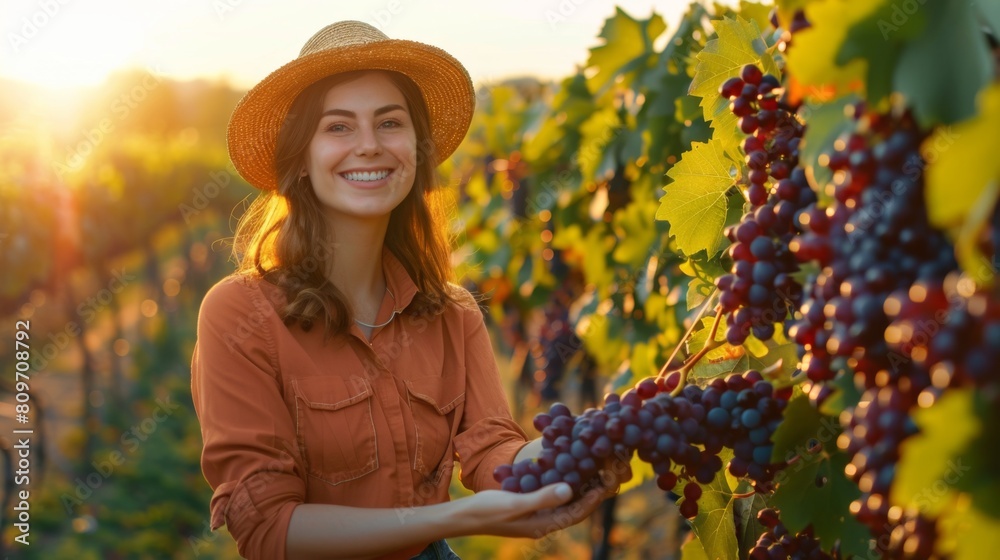 A Smiling Woman in the Vineyard