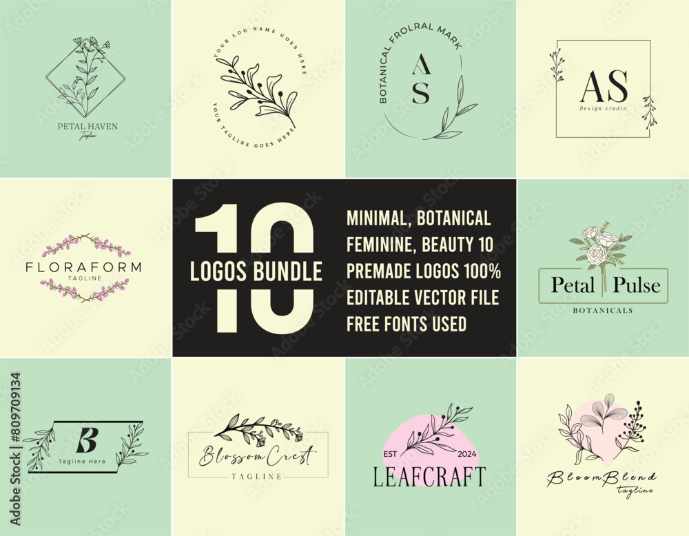 Collection of elegant stickers badges and logos for beauty, organic products, flowers, plants, botany, and weddings. stickers for packaging. Vector
