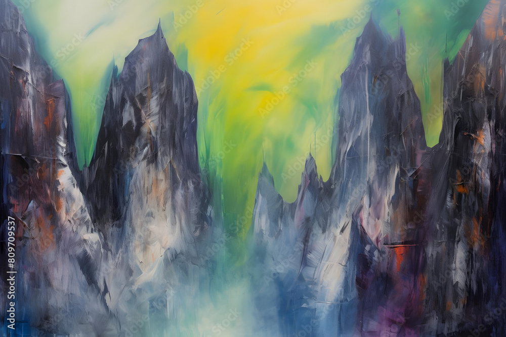 mystical mountain peak canyon. abstract landscape painting, generative ai
