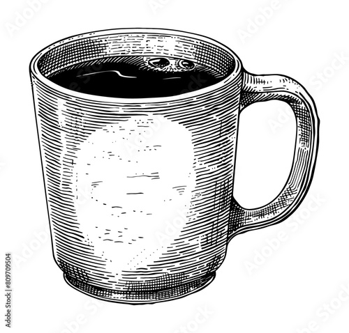 coffee mug engraving black and white outline