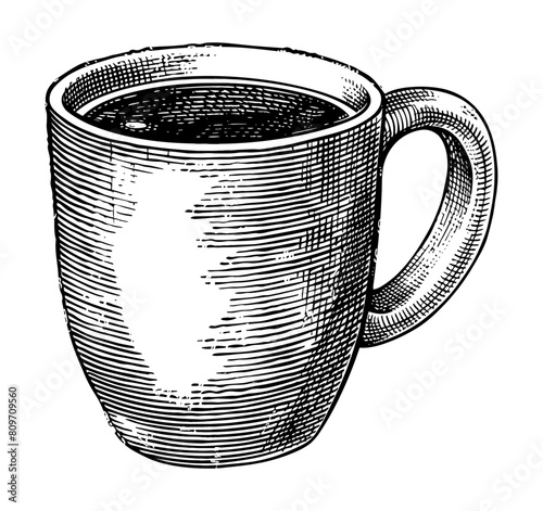 coffee mug engraving black and white outline