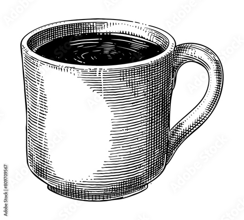 coffee mug engraving black and white outline