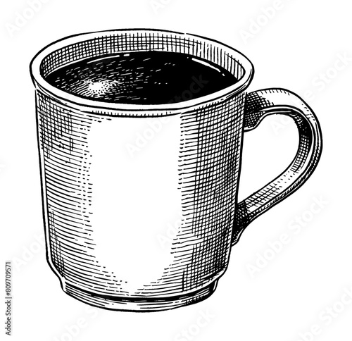coffee mug engraving black and white outline