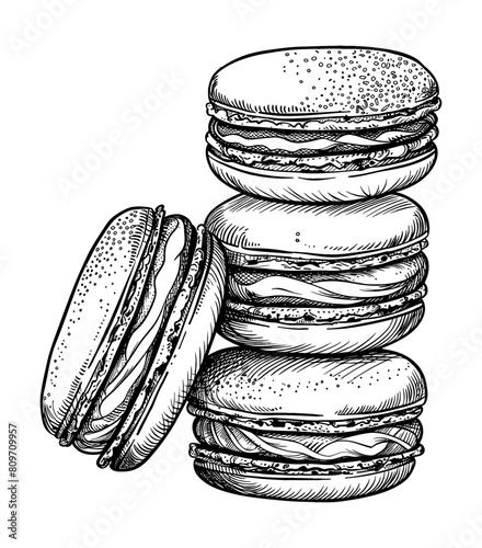 macaron engraving black and white outline