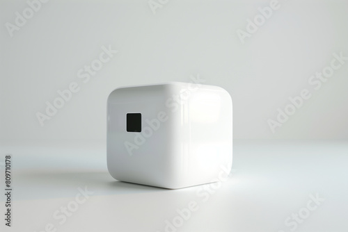 Create a sleek, modern moneybox with a minimalist design against a pristine white background in a stunning 3D render