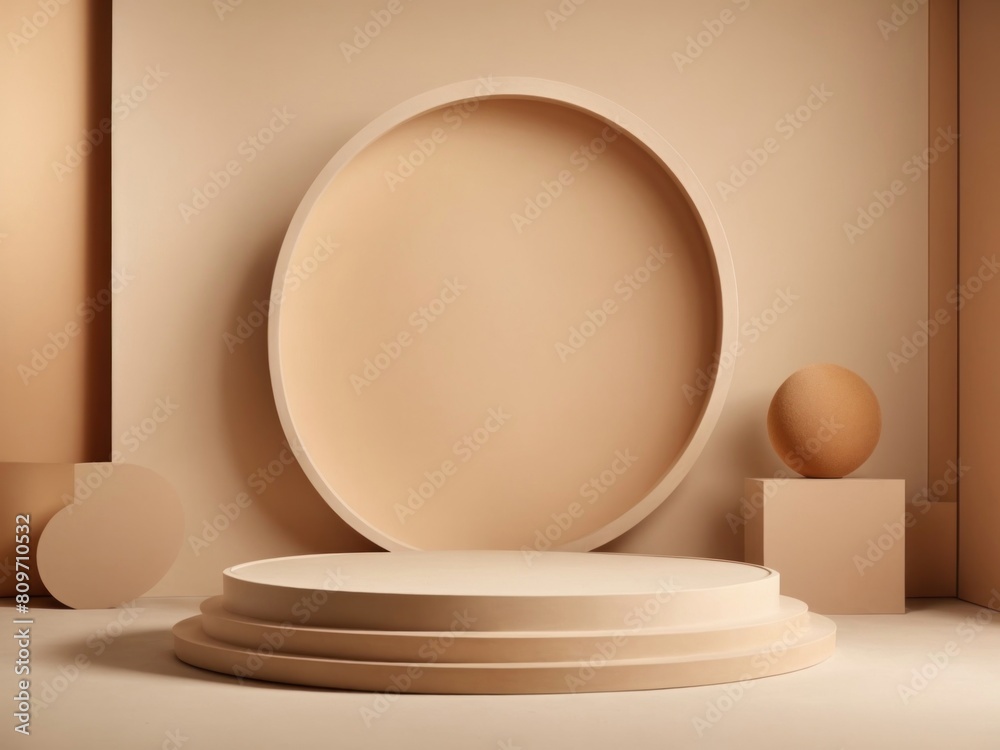3D beige background with geometric round podium stand 3D beige background with geometric round podium stand